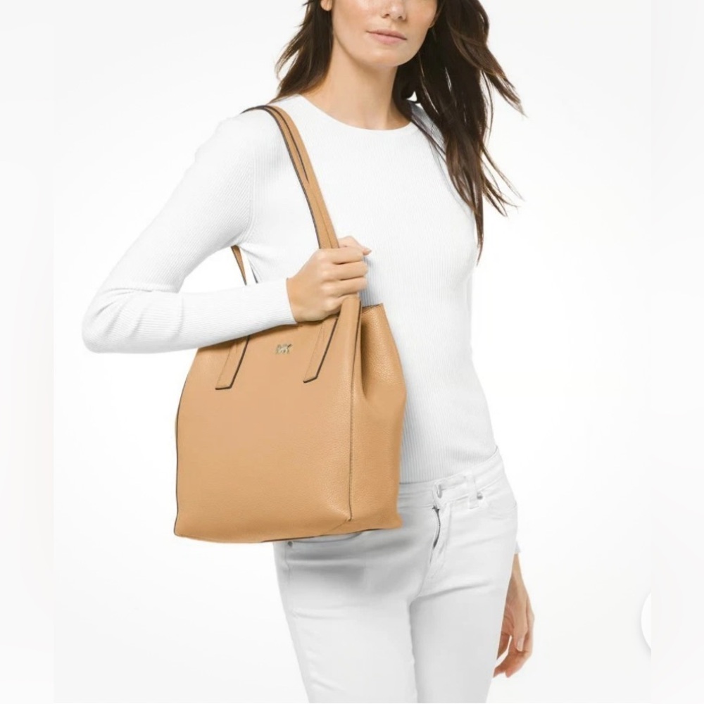 Michael Kors Junie Large Pebbled Leather Tote in Tan